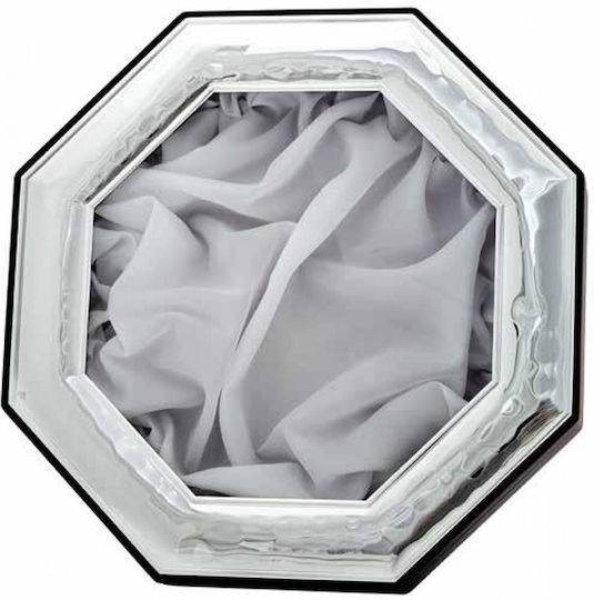 Silberne achteckige Hochzeitskronenbox aus braunem Holz 30x30cm St29-b