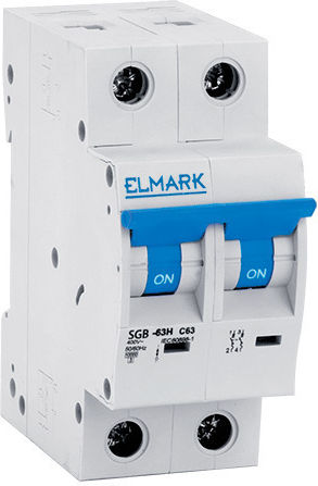 Elmark New Μικροαυτοματη Ασφαλεια Mcb C62n 63a 2p 6ka Καμπυλη B
