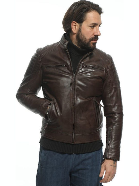 Newton Leather Кожено Мъжко Яке Тъмно Кафяво