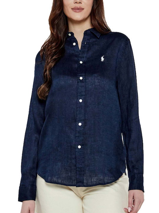 Ralph Lauren Women's Linen Long Sleeve Shirt Newport Navy