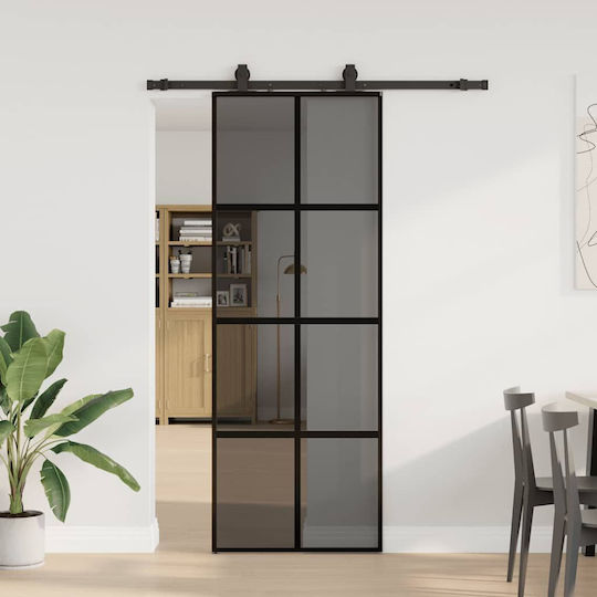 Vidaxl Συρόμενη Πόρτα Σετ Υλικού Μαύρο 76x205 Cm Γυαλί Μετριασμένο Μαύρο