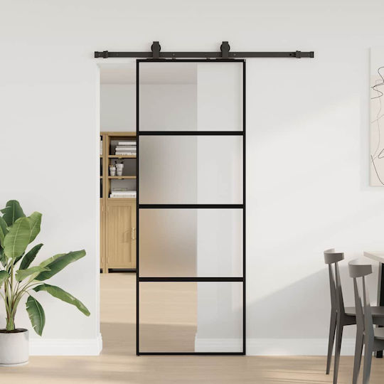 Vidaxl Συρόμενη Πόρτα Σετ Υλικού Μαύρο 76x205 Cm Γυαλί Μετριασμένο Μαύρο