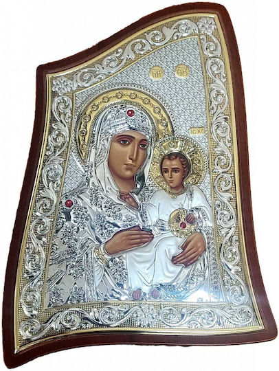 Asymmetrical Icon Prince Silvero Virgin of Jerusalem Silver Brown Wood 21.5x29.5cm Ma E1902 2x