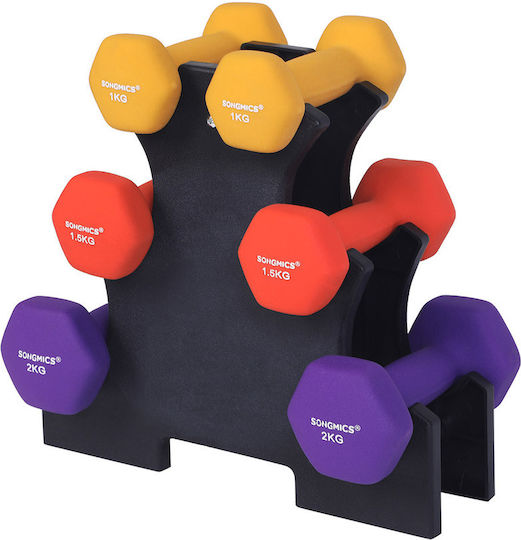 Songmics Hexagonal Dumbbell Set Stand 2 X 1 Kg 2 X 1.5 Kg 2 X 2 Kg Hand Weights Matte Finish
