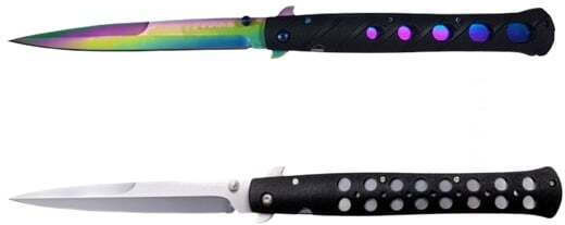 Set Two Stiletto Knives Locking Blade Belt Attachment 33 Cm