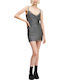 Summer Mini Evening Drape Dress Silver-Black