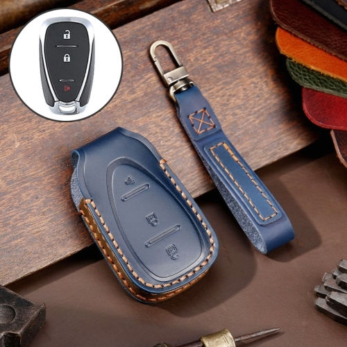 Chevrolet 3 Κουμπιά Hallmo Car Cowhide Δερμάτινο Προστατευτικό Κάλυμμα Κλειδιού Θήκη Κλειδιού Μπλε
