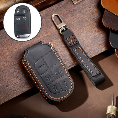 Echtes Leder Hallmo Autoschlüssel Schutzcover für Jeep Compass 5 Tasten Schwarz
