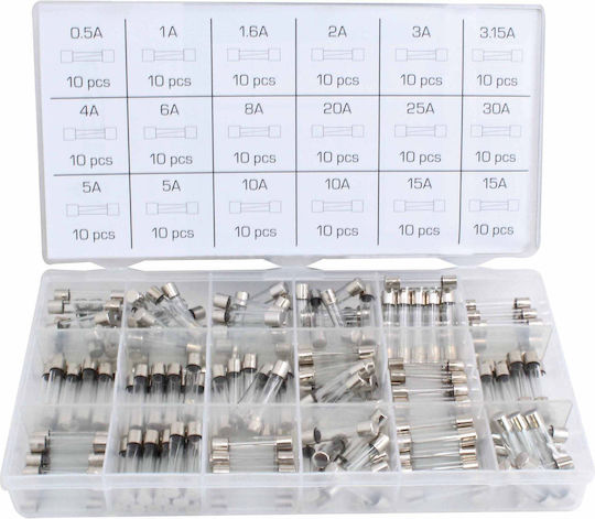 Glass Fuse Assortment Set 6x30mm 0.5a-30a 180 Pieces