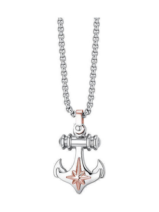 Luca Barra Anchor Necklace Made of Steel Pink