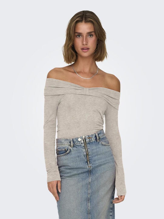 Fayola Γυναικεία Μπλούζα Off-Shoulder Μακρυμάνικη Μπεζ
