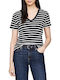 Breton Damen T-Shirt Gestreift Schwarz