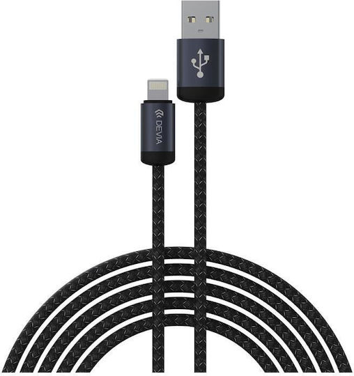Devia Braided USB-A to Lightning Cable Μαύρο 1m