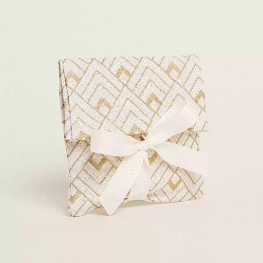 Pouch Ribbon Design Cubes Gold Ecru Shade 12cm X 17cm 385038 Ntampoudis Ntm-385038
