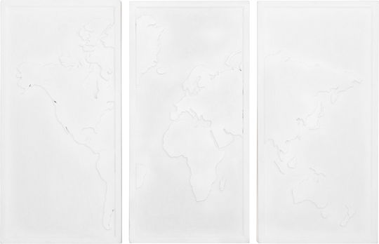 3-teilige Weltkarte Gemälde Fb94504 MDF Off-White Farbe 180x4 Dicke X120cm