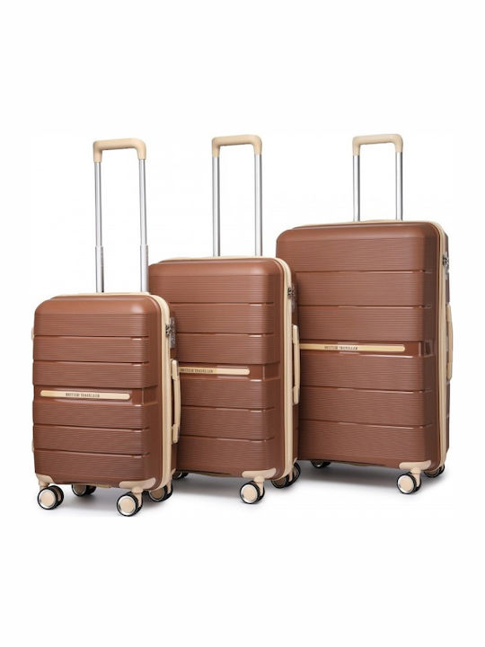 Miss Lulu British Traveller Βαλίτσες Ταξιδιού Σκληρές Brown And Apricot με 4 Ρόδες Σετ 3τμχ