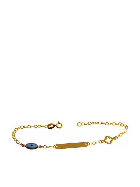Gatsa Kids Bracelet ID from Gold 9K with Evil Eye & Σταυρό