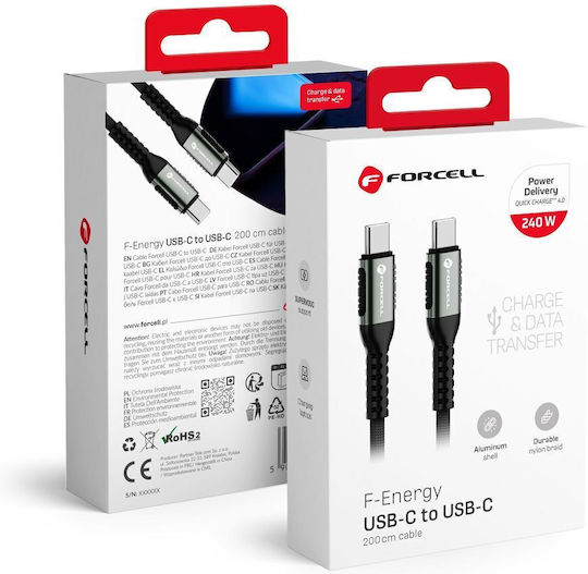 Forcell USB 2.0 Cable USB-C male - USB-C 240W Μαύρο 2m