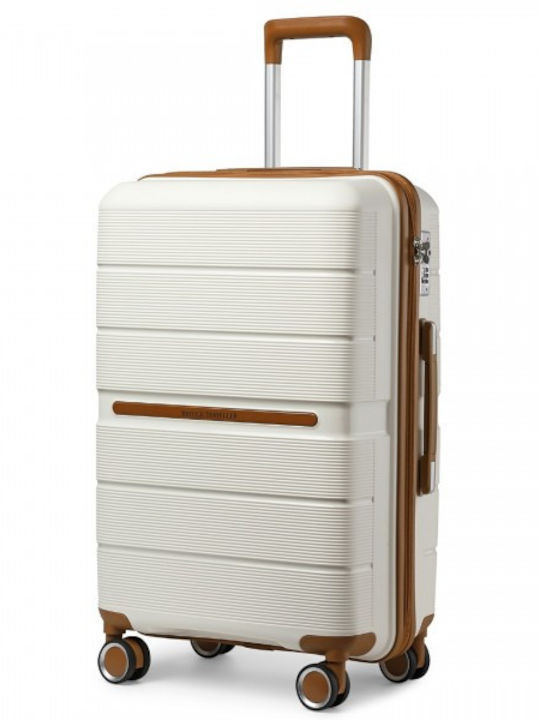 Miss Lulu British Traveller Cabin Hard Suitcase Cream With 4 Wheels Height 55cm