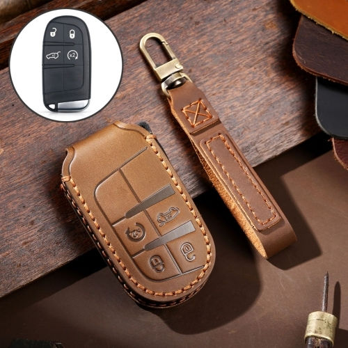 Калъф за автомобилен ключ от естествена кожа Hallmo за Jeep Compass с 4 бутона, кафяв
