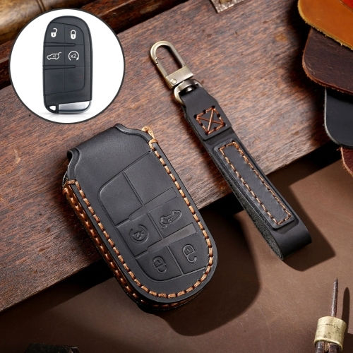 Genuine Leather Hallmo Car Key Protective Cover Jeep Compass 4 Buttons Black