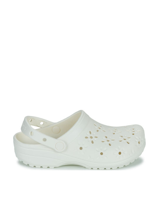 Crocs Classic Floral Γυναικεία Σαμπό Λευκά