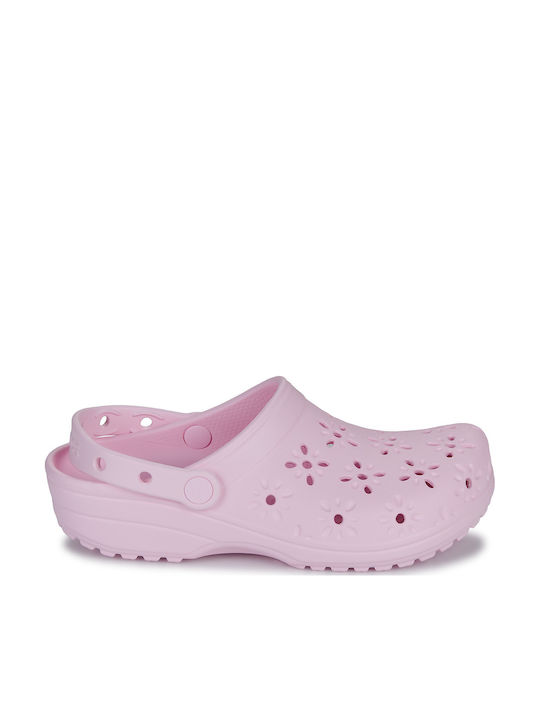 Crocs Classic Floral Γυναικεία Σαμπό Ροζ