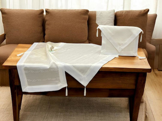 Set of 4 Satin Jacquard Tablecloths Merano Pieces 85x85 + Runner 40x110 + 2 Napkins 40x40 Lh2065175