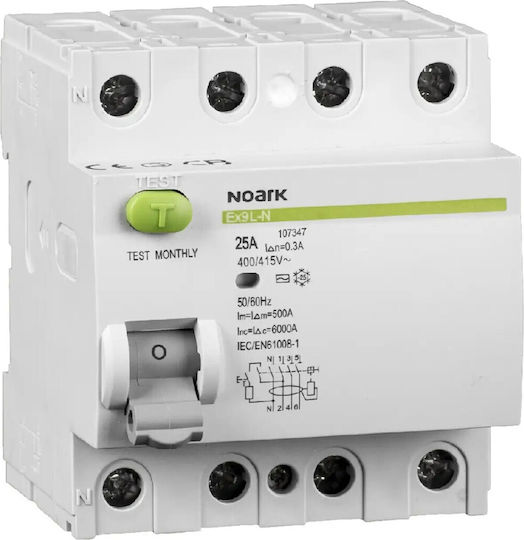 Noark Automatic Circuit Breaker Noark 108336 6ka 4-Pole 40a 100ma Type AC