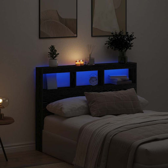 vidaXL LED Bed Headboard Wooden Black Oak 140x102cm