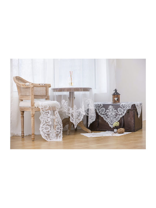 Pls-tb0316 White Χειροποίητο Κέντημα Τούλι 40×160 Liolios Home