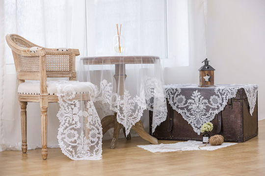 Pls-tb0316 White Χειροποίητο Κέντημα Τούλι 40×160 Liolios Home