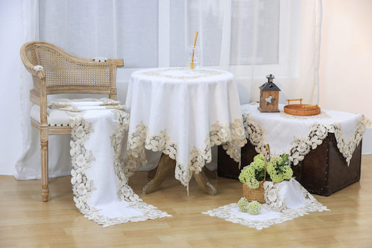 Pls-tb0306 Ecru Λινό Κέντημα Μεταξωτή Δαντέλα 60%linen 40%pol 128×128 Liolios Home
