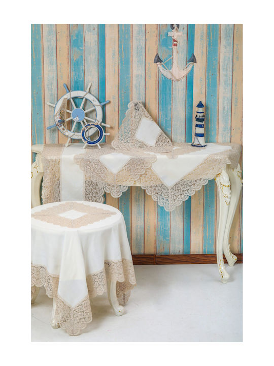 Qz1600053 Cappuccino Λινό Κέντημα Μεταξωτή Δαντέλα 60%linen 40%pol 160×260 Liolios Home