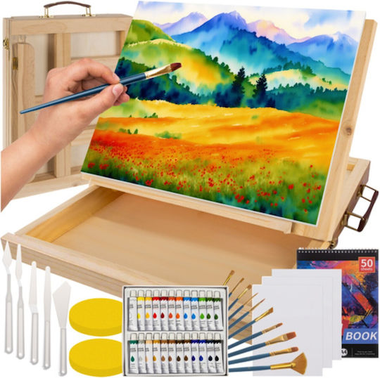 Painting Set in Case Wooden 34x26cm 45pcs