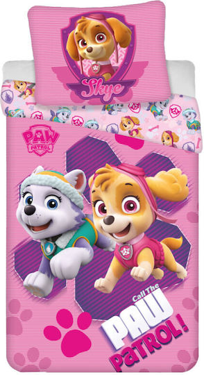 Paw Patrol Set Kinderbettbezug Einzel mit Kissenbezug Baumwolle Rosa 100x135cm