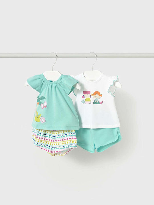 Kids' Set with Shorts Summer 4pcs White/Turquoise Mermaid Set