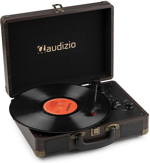 Audizio RP116DW Suitcase Turntables with Preamp and Built-in Speakers Brown
