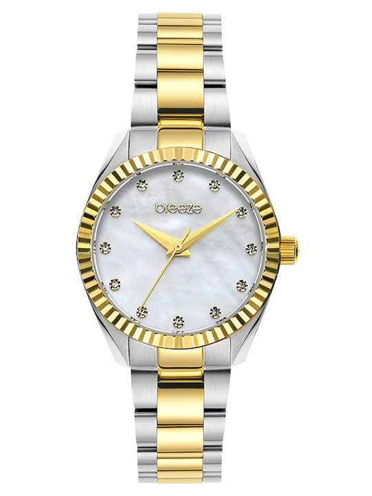 Breeze Damen Uhr Chronograph mit Gold Metallarmband