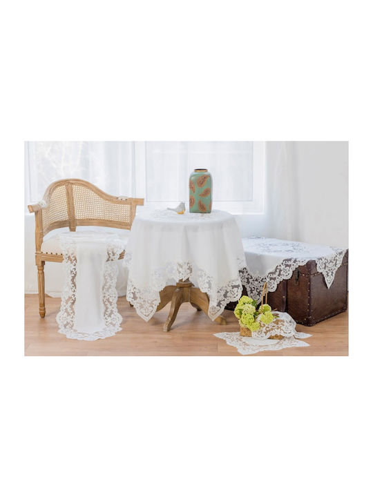 Liolios Home Τραπεζομάντηλο Λινό με Κέντημα Σετ 3τμχ White