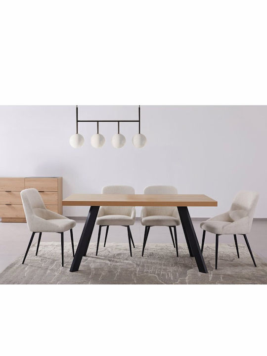 Ville Table Dining Room Wooden with Metal Frame Natural 160x80x76cm