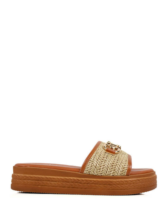 Beige Sandals with Straw Band Decorative Element