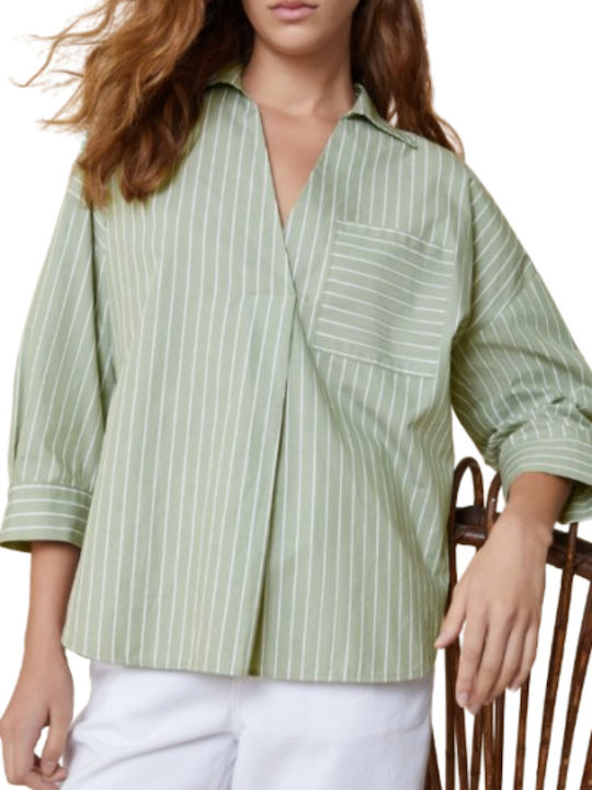 Langärmelig Damen Hemd Green-white