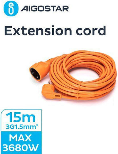 Aigostar Extension Cable Cord 3 x 1.5mm²/15m Orange