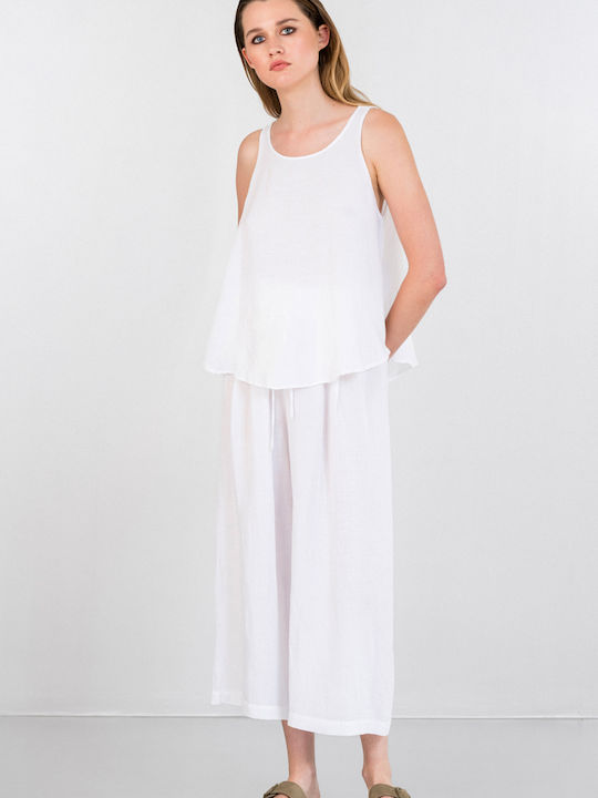 Γυναικεία Ζιπ Κιλότ με Λάστιχο White