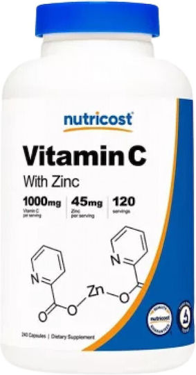 Nutricost Vitamin C with Zinc Βιταμίνη για Ενίσχυση του Ανοσοποιητικού, τo Δέρμα & Αντιοξειδωτική δράση 1000mg 120 κάψουλες