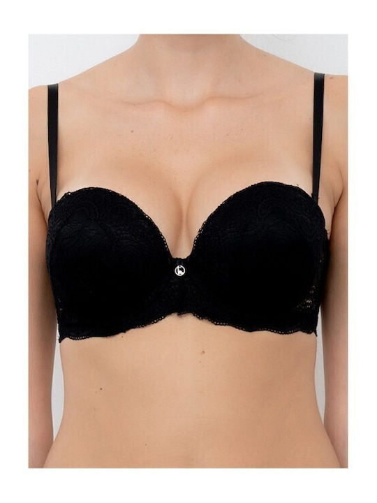Lormar Pizzo Black Без презрамки Сутиен Избутване с Банели