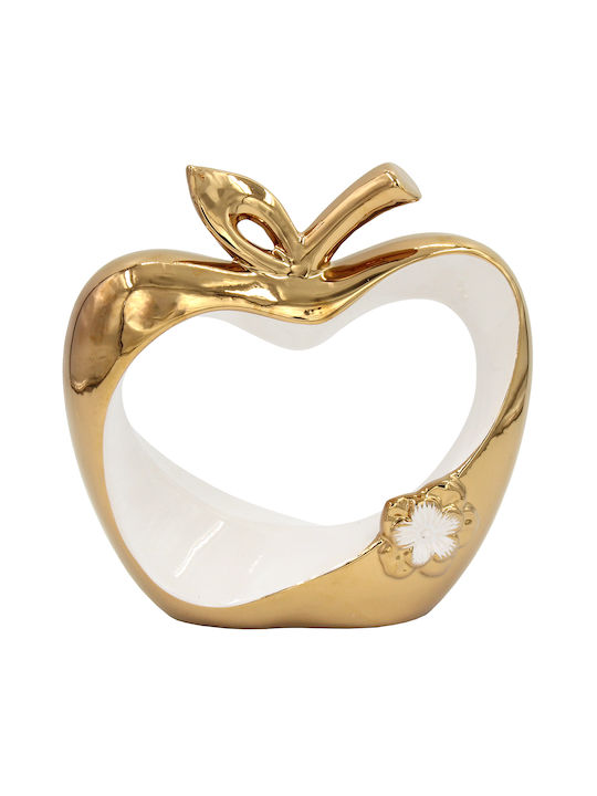 Dekorative Keramik 24x8,5x24 cm Apfel Weiß Gold Keskor 63033