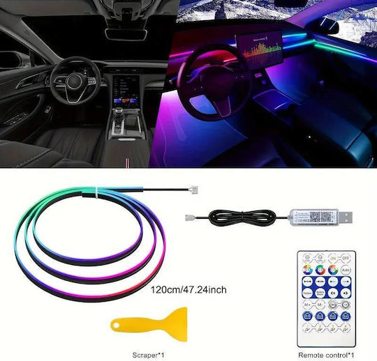 Ambient Light Διακοσμητικός Φωτισμός Οπτική Ίνα Αυτοκινήτου Dynamic Bluetooth & Τηλεχειριστήριο 1 Τεμάχιο 120cm Σύνδεση Usb