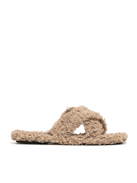 Tsoukalas Winter Damen Hausschuhe mit Fell Braun